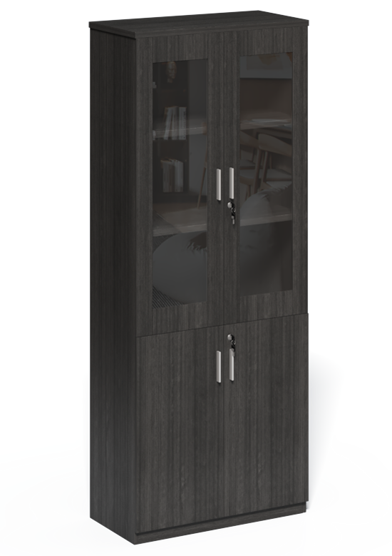 Modern Grey Oak Tall Two Door Glass Door Bookcase - CF-2000X