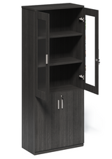 Budget Modern Grey Oak Tall Two Door Glass Door Bookcase - CF-2000X