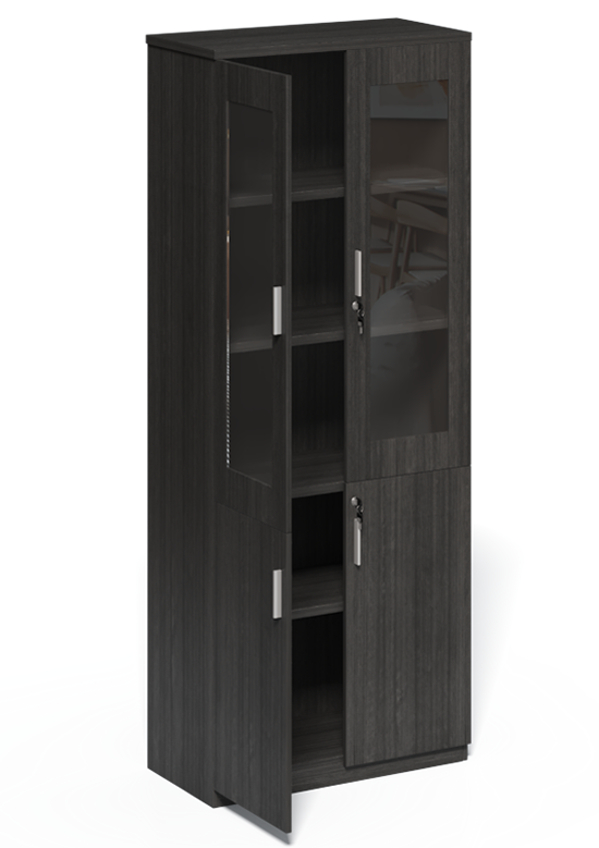 Modern Grey Oak Tall Two Door Glass Door Bookcase - CF-2000X