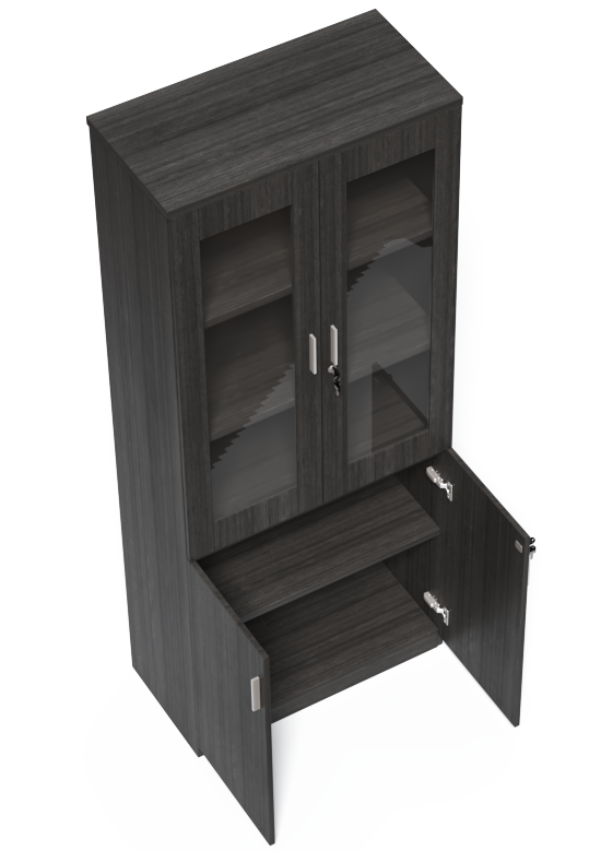 Modern Grey Oak Tall Two Door Glass Door Bookcase - CF-2000X