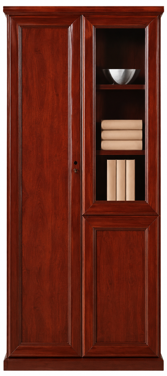Real Cherry Rosewood Wood Veneer Executive Office Storage Two Door Bookcase - 900mm - 1502
