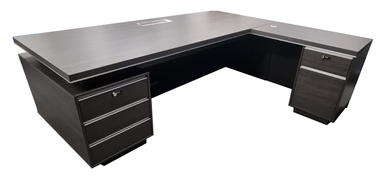 Large Grey Oak Executive Office Desk with Desk High Extension and Storage - 2400mm - DG07-D0224