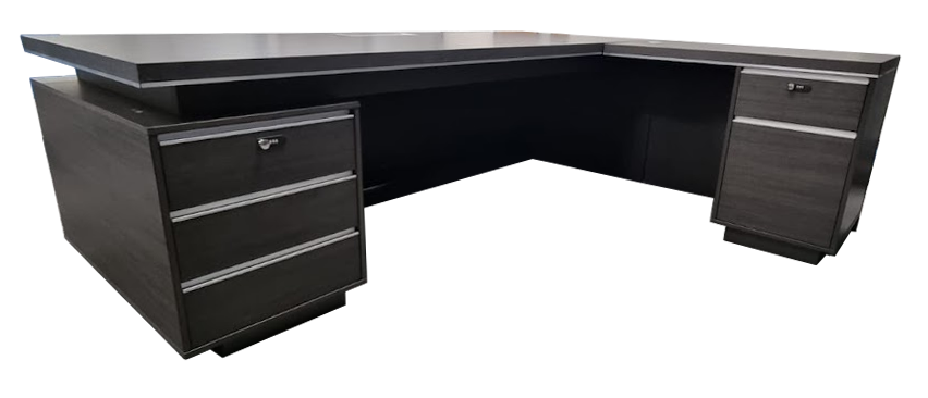 Large Grey Oak Executive Office Desk with Desk High Extension and Storage - 2400mm - DG07-D0224
