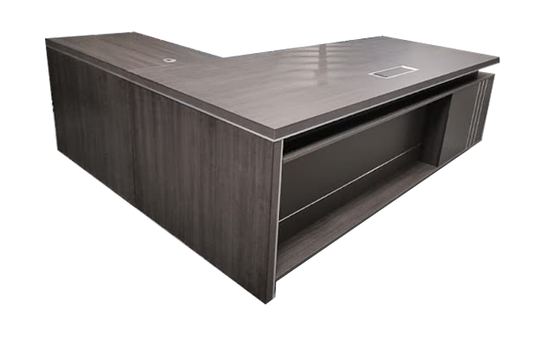 Large Grey Oak Executive Office Desk with Desk High Extension and Storage - 2400mm - DG07-D0224