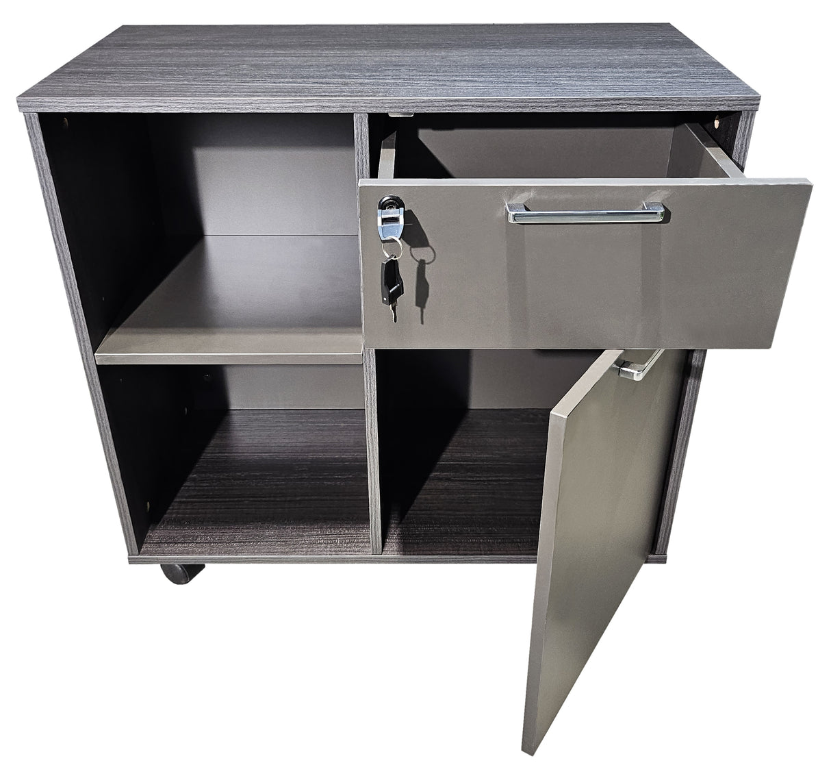 Modern Grey Oak Veneer Mobile Desk High Side Return - DG17-S0808
