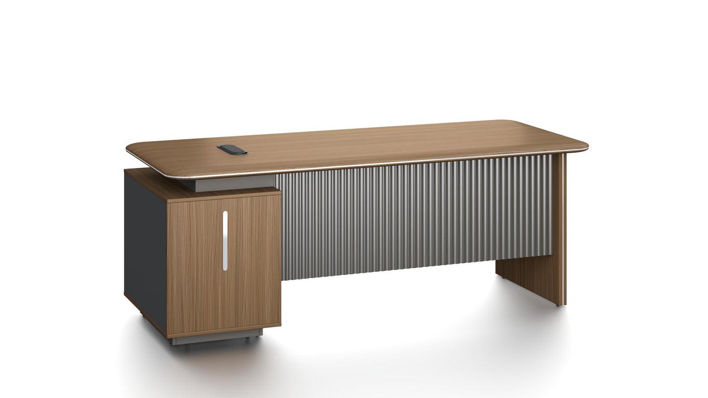 Premium Executive Straight Office Desk in American Walnut Melamine - Desktop Power Included - 1600mm, 1800mm, 2000mm - DG27-D01-STRAIGHT