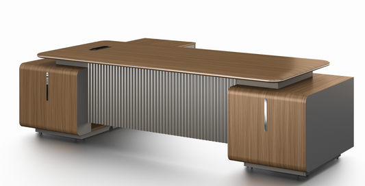 Premium Large Executive Corner Office Desk in American Walnut Melamine - Desktop Power Included - 2800mm - DG27-D0228