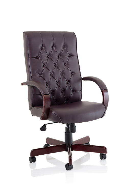 Chesterfield High Back Leather Executive Office Chair with Fixed Arms - Brown, Burgundy or Green