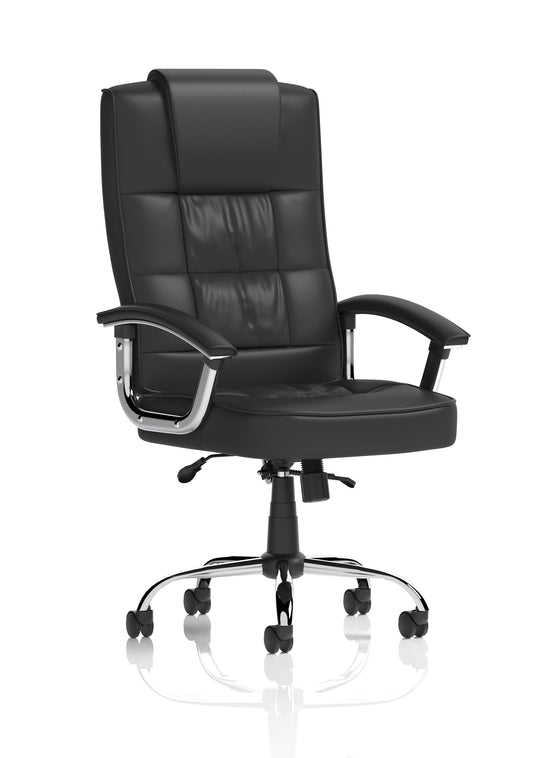 Moore Deluxe High Back Black Leather Office Chair with Fixed Arms
