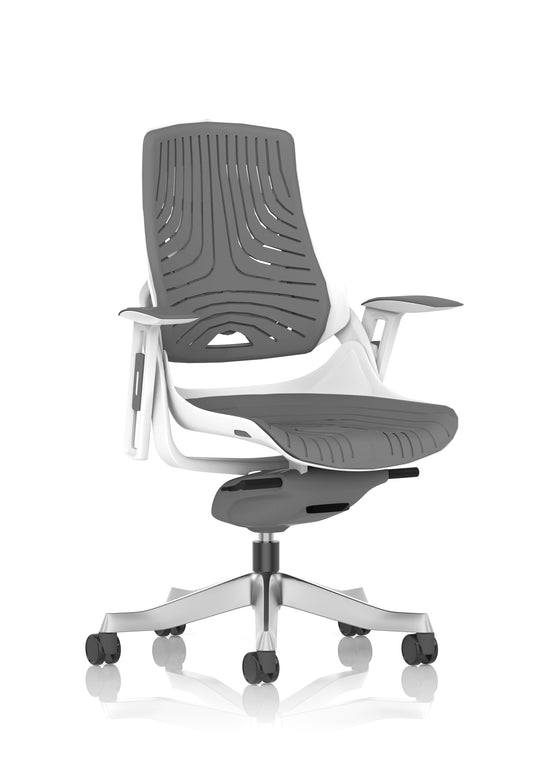 Zure High Back White Shell Elastomer Executive Office Chair with Arms - Grey or Orange Gel
