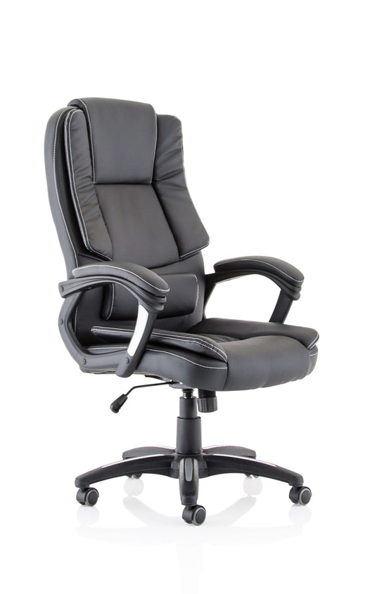 Dakota High Back Black Bonded Leather Office Chair with Fixed Padded Arms