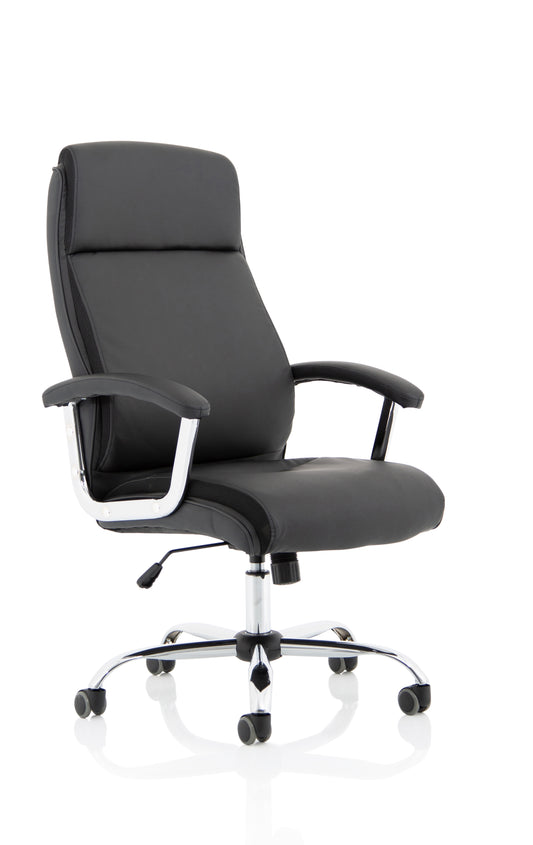 Hatley High Back Black Bonded Leather Office Chair with Fixed Chrome Arms