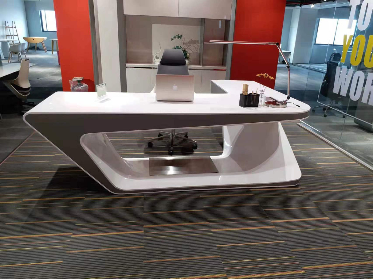 Contemporary L Shape Unique White Gloss Office Desk - 2200mm to 2400mm - GL7825