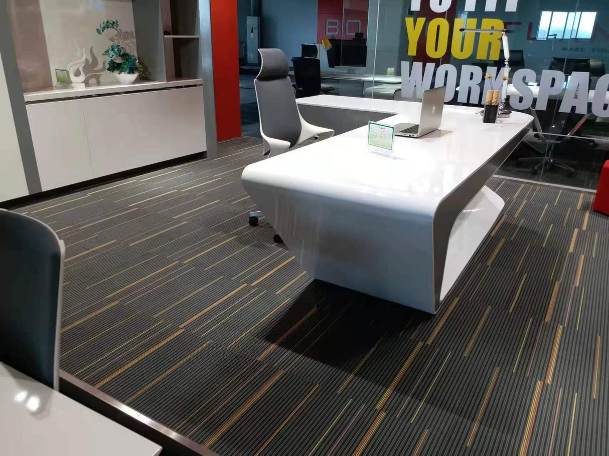 Contemporary L Shape Unique White Gloss Office Desk - 2200mm to 2400mm - GL7825