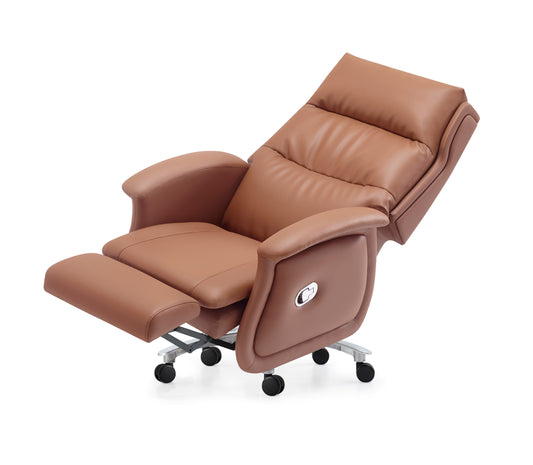 High Back Caramel Brown Leather Executive Reclining Office Chair with Footrest - H008