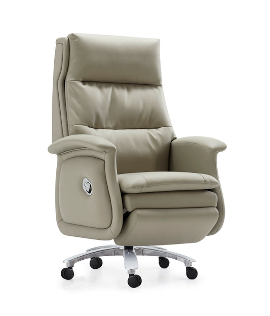 High Back Cream Leather Executive Reclining Office Chair with Footrest - H008