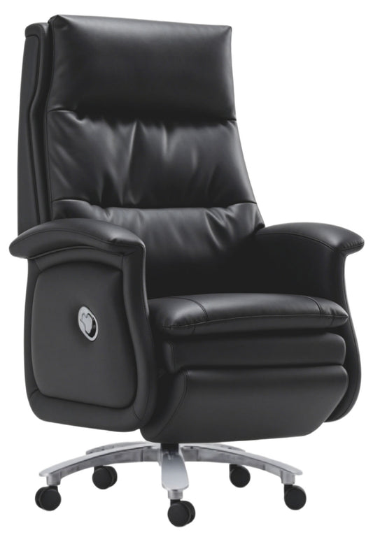 High Back Black Leather Executive Reclining Office Chair with Footrest - H008