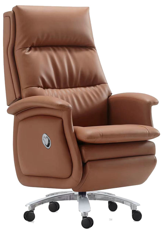 High Back Caramel Brown Leather Executive Reclining Office Chair with Footrest - H008