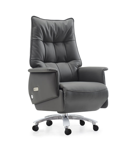 High Back Grey Genuine Leather Executive Electric Reclining Office Chair with Footrest - H009