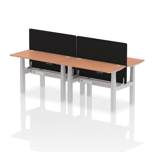 Air Back-to-Back Slimline Height Adjustable Bench Desk - 4 Person with Black Straight Screen - 1200mm, 1400mm, 1600mm, 1800mm - Multiple Colour Options