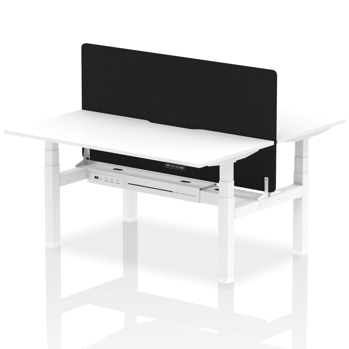Air Back-to-Back Scalloped Edge Height Adjustable Bench Desk - 2 Person with Black Straight Screen - 1200mm, 1400mm, 1600mm - Multiple Colour Options