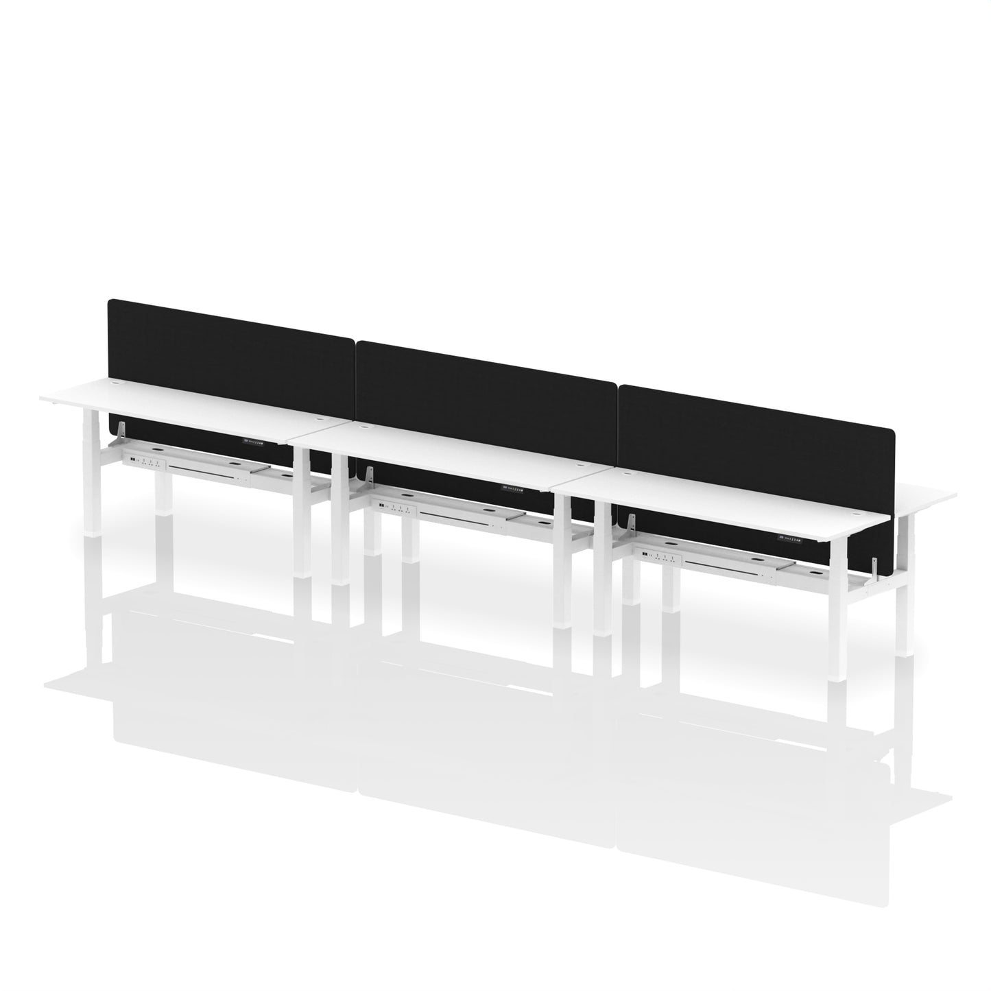 Air Back-to-Back Slimline Height Adjustable Bench Desk - 6 Person with Black Straight Screen - 1200mm, 1400mm, 1600mm, 1800mm - Multiple Colour Options