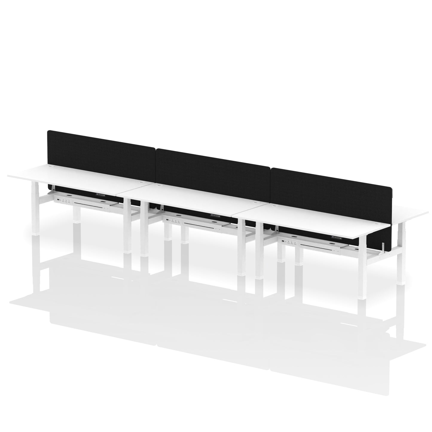 Air Back-to-Back Height Adjustable Bench Desk - 6 Person with Black Straight Screen - 1200mm, 1400mm, 1600mm, 1800mm - Multiple Colour Options