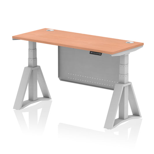 Air Height Adjustable Slimline Desk With Cable Ports With Steel Modesty Panel With Piste Foot - 1200mm, 1400mm, 1600mm or 1800mm - Multiple Colour Options