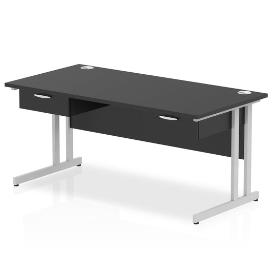 Impulse Cantilever Straight Desk Silver Frame With 2x One Drawer Fixed Pedestals - 1600mm or 1800mm - Multiple Colour Options