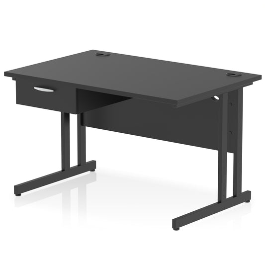 Impulse Cantilever Straight Desk Black Frame With Single One Drawer Fixed Pedestal - 1200mm, 1400mm, 1600mm or 1800mm - Multiple Colour Options