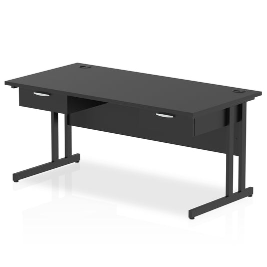 Impulse Cantilever Straight Desk Black Frame With 2x One Drawer Fixed Pedestals - 1600mm or 1800mm - Multiple Colour Options