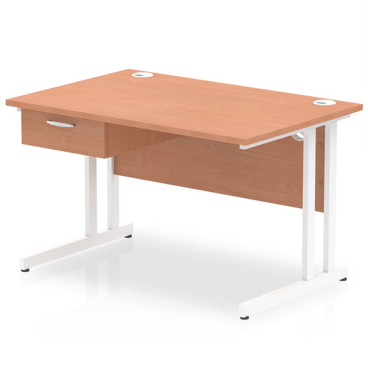 Impulse Cantilever Straight Desk White Frame With Single One Drawer Fixed Pedestal - 1200mm, 1400mm, 1600mm or 1800mm - Multiple Colour Options