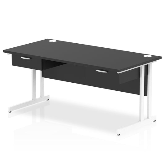Impulse Cantilever Straight Desk White Frame With 2x One Drawer Fixed Pedestals - 1600mm or 1800mm - Multiple Colour Options