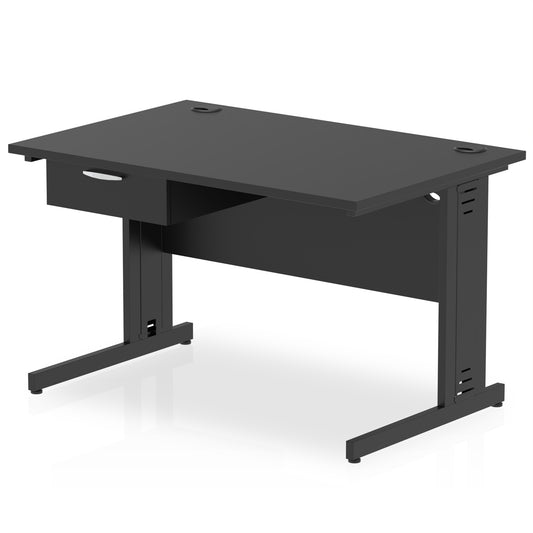 Impulse Cable Managed Straight Desk Black Frame With Single One Drawer Fixed Pedestal - 1200mm, 1400mm, 1600mm or 1800mm - Multiple Colour Options