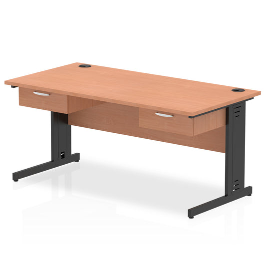 Impulse Cable Managed Straight Desk Black Frame With 2x One Drawer Fixed Pedestals - 1600mm or 1800mm - Multiple Colour Options
