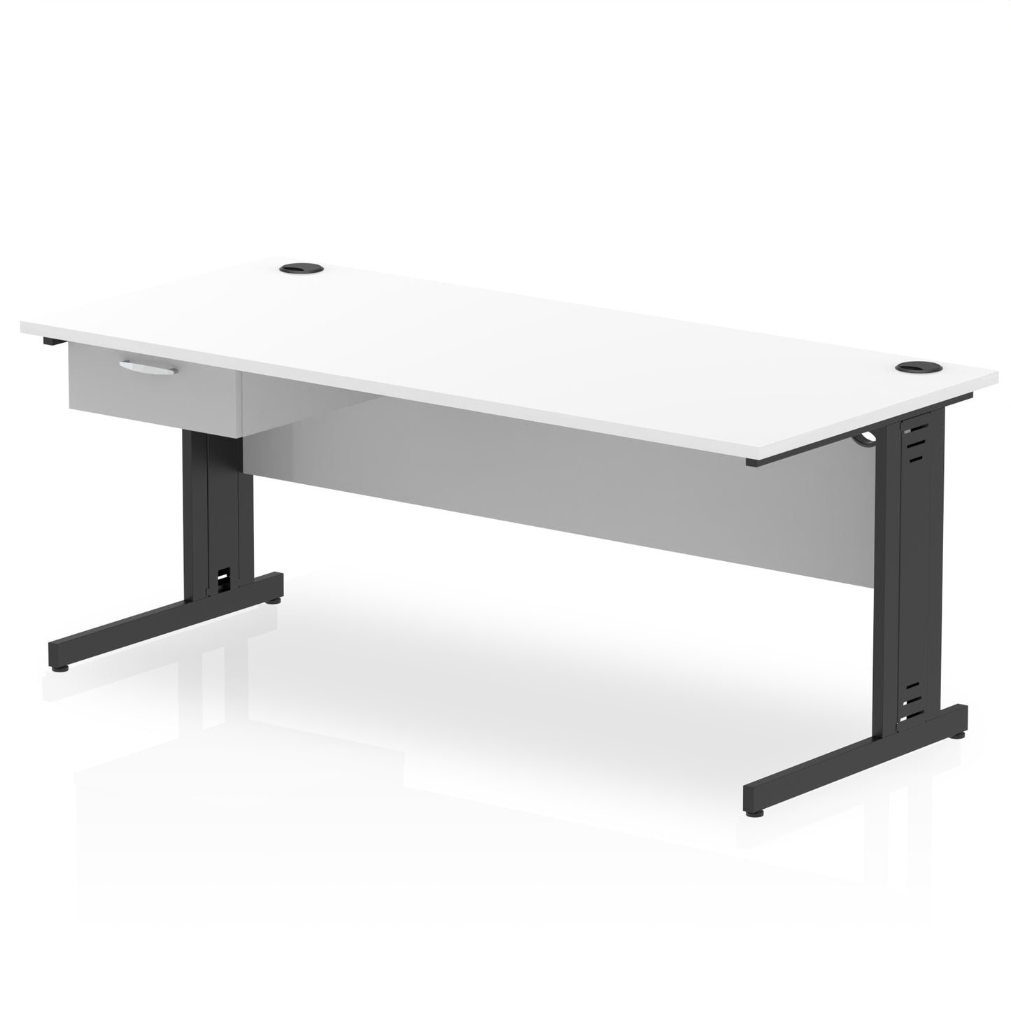 Impulse Cable Managed Straight Desk Black Frame With Single One Drawer Fixed Pedestal - 1200mm, 1400mm, 1600mm or 1800mm - Multiple Colour Options