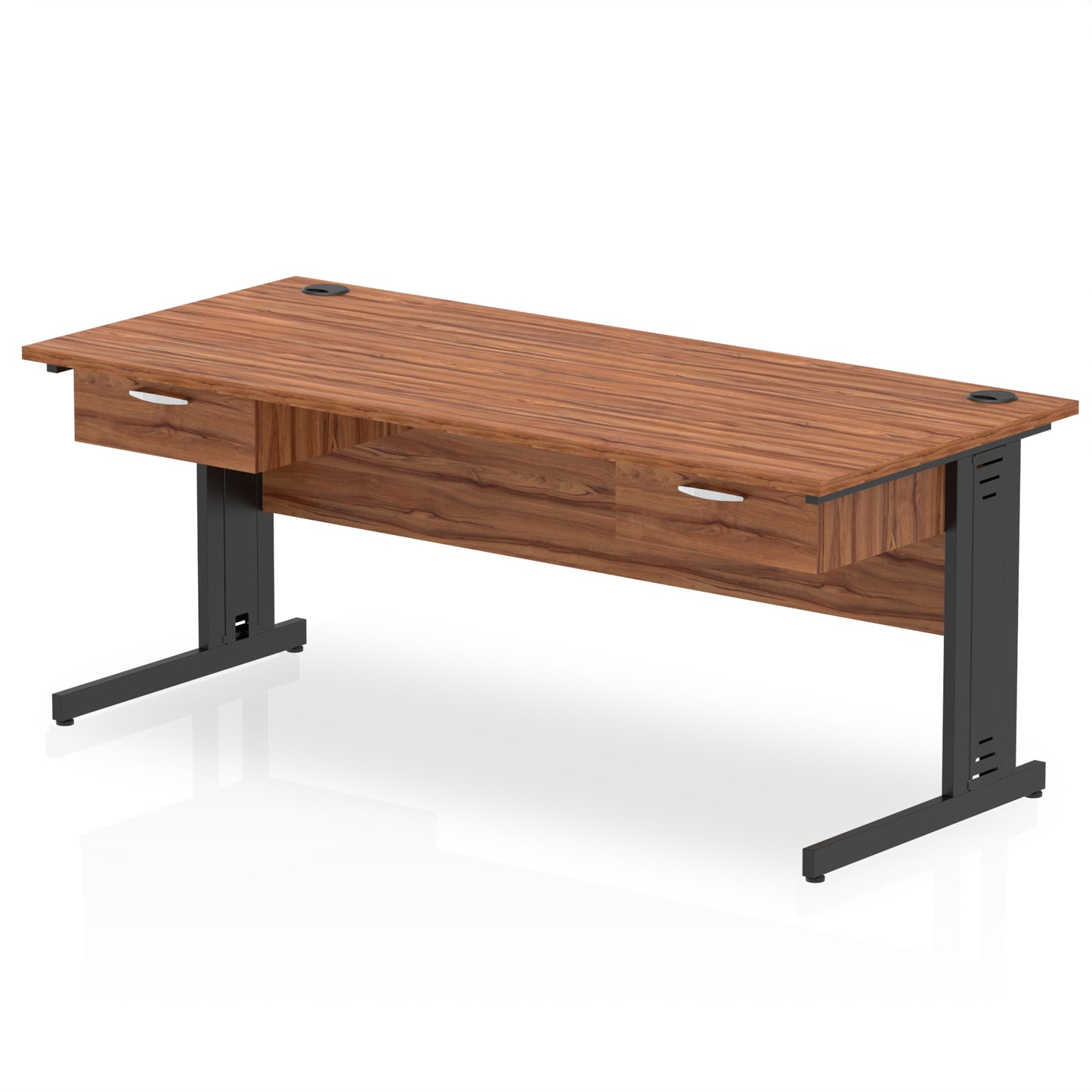 Impulse Cable Managed Straight Desk Black Frame With 2x One Drawer Fixed Pedestals - 1600mm or 1800mm - Multiple Colour Options