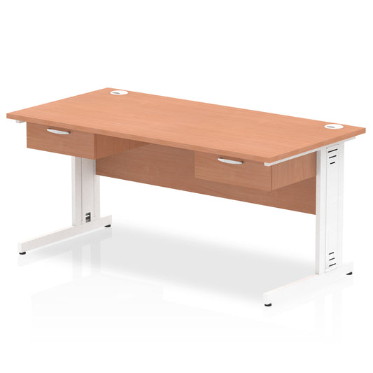Impulse Cable Managed Straight Desk White Frame With 2x One Drawer Fixed Pedestals - 1600mm or 1800mm - Multiple Colour Options