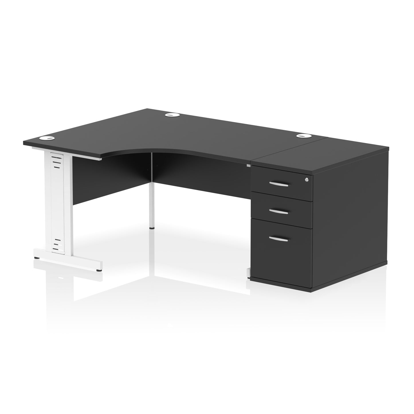 Impulse Cable Managed Left Hand Crescent Desk Workstation with Pedestal - 1400mm - Multiple Colour Options