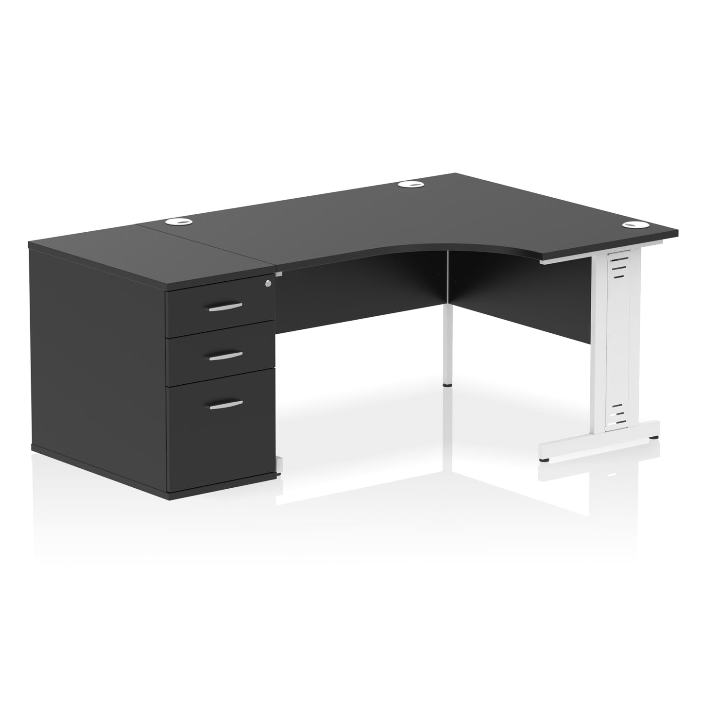 Impulse Cable Managed Right Hand Crescent Desk Workstation with Pedestal - 1400mm - Multiple Colour Options