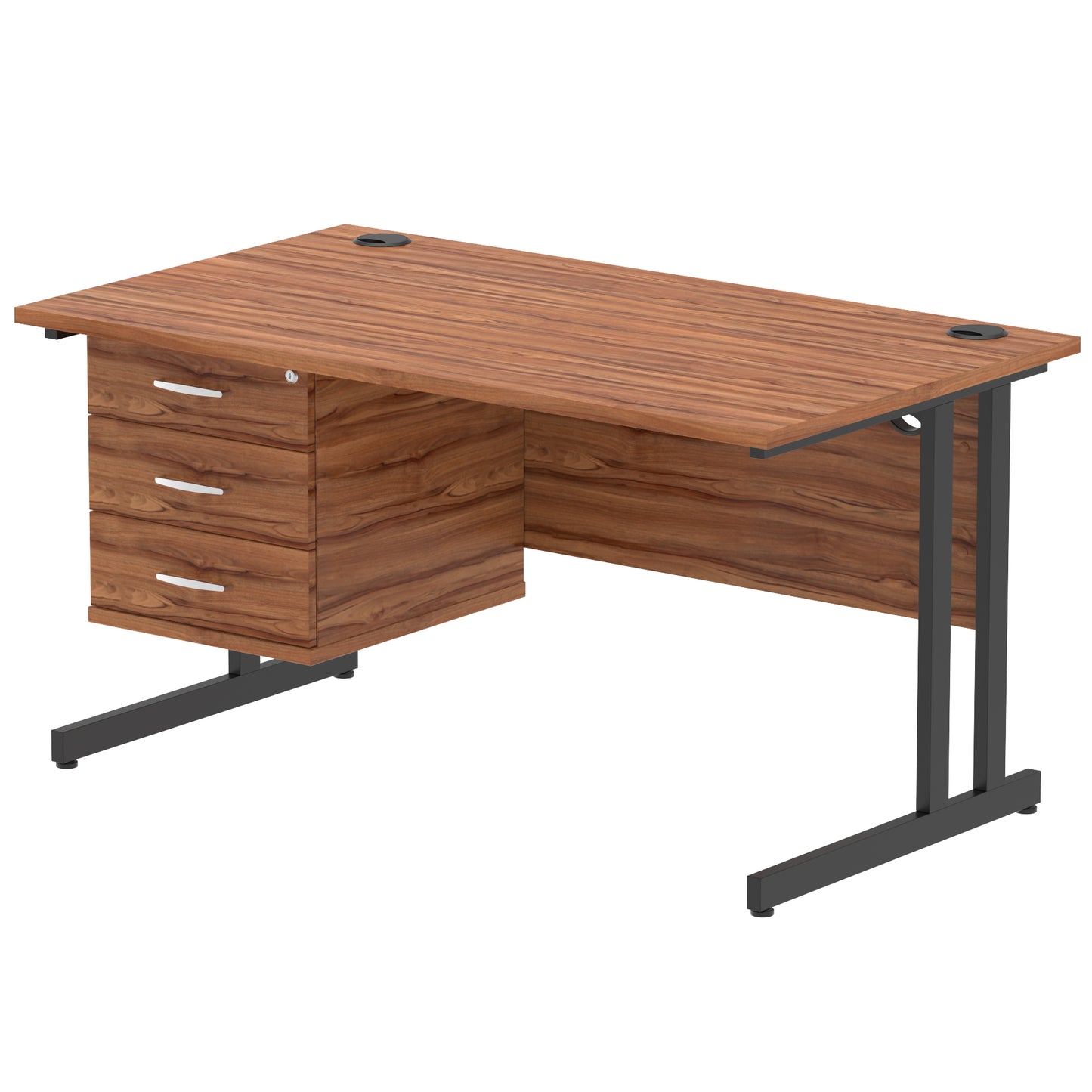 Impulse Cantilever Straight Desk With Single Fixed Pedestal - 1400mm - Multiple Colour Options