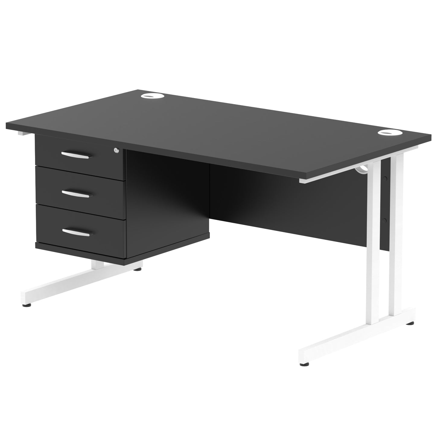 Impulse Cantilever Straight Desk With Single Fixed Pedestal - 1400mm - Multiple Colour Options