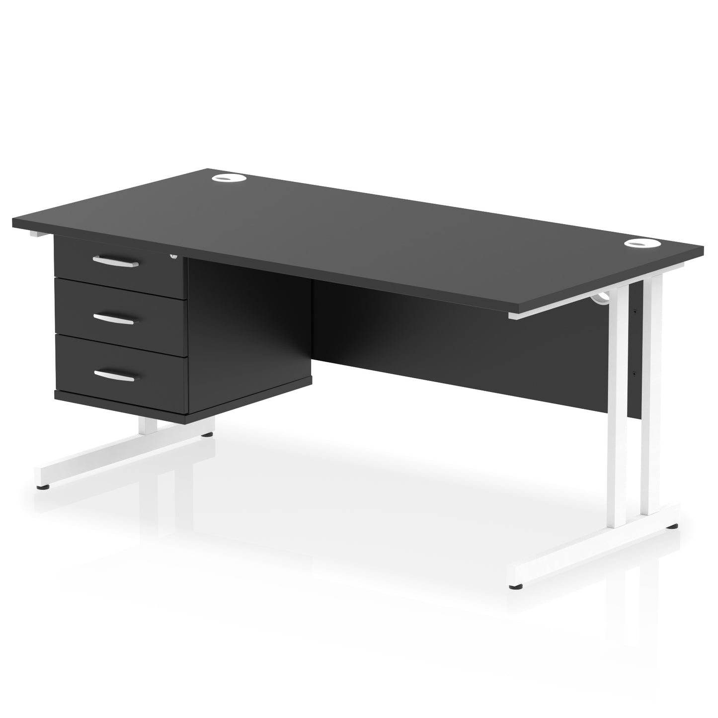 Impulse Cantilever Straight Desk With Single Fixed Pedestal - 1600mm - Multiple Colour Options