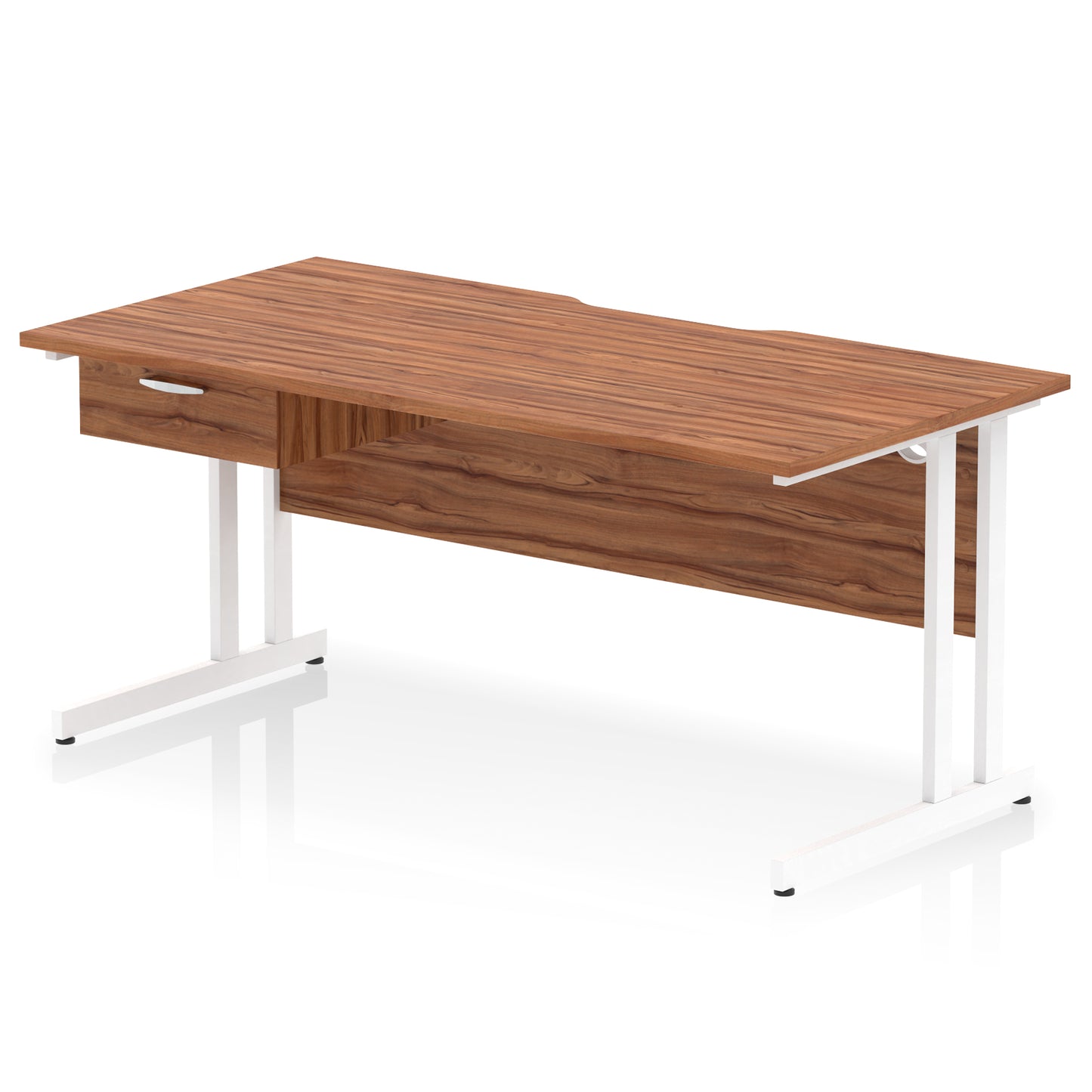 Impulse Scalloped Edge Cantilever Straight Desk With Single One Drawer Fixed Pedestal - 1200mm, 1400mm, 1600mm - Multiple Colour Options