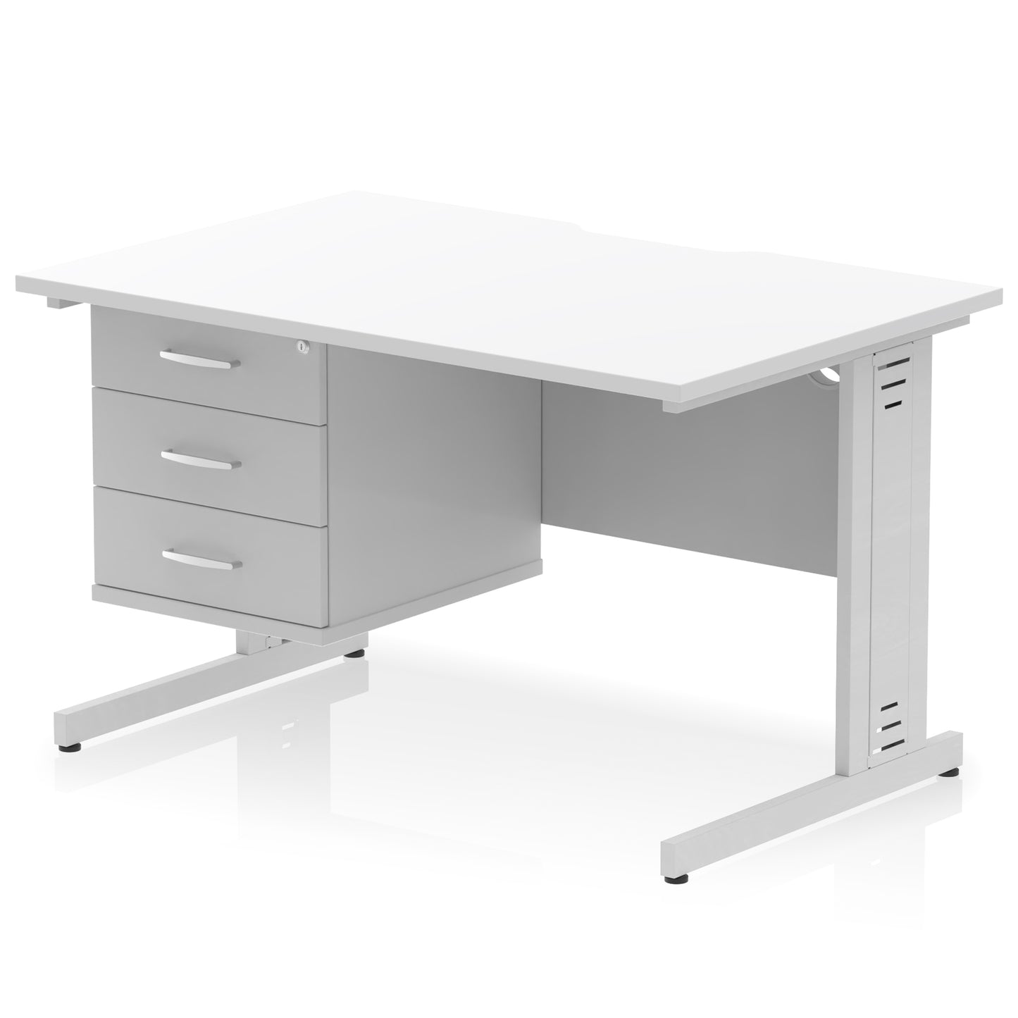 Impulse Scalloped Edge Cable Managed Straight Desk With Single Fixed Pedestal - 1200mm - Multiple Colour Options