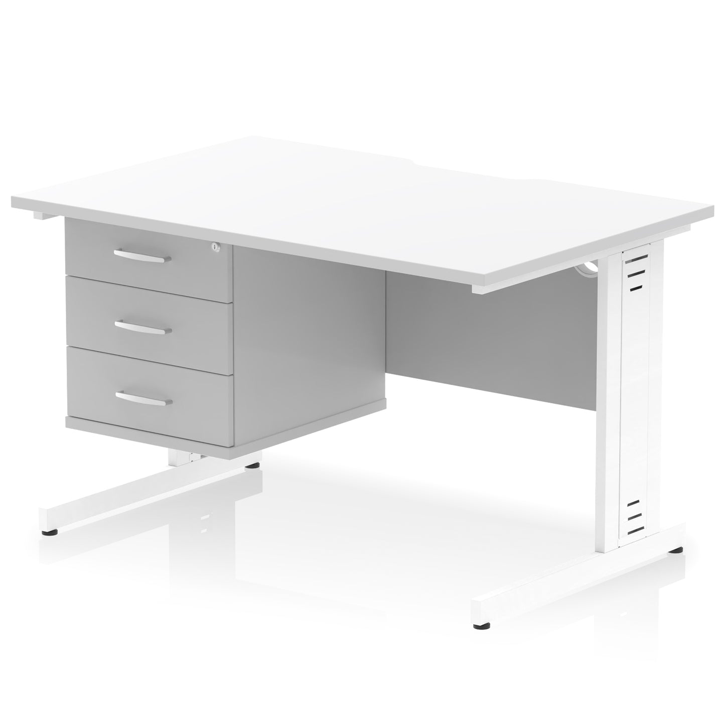 Impulse Scalloped Edge Cable Managed Straight Desk With Single Fixed Pedestal - 1200mm - Multiple Colour Options