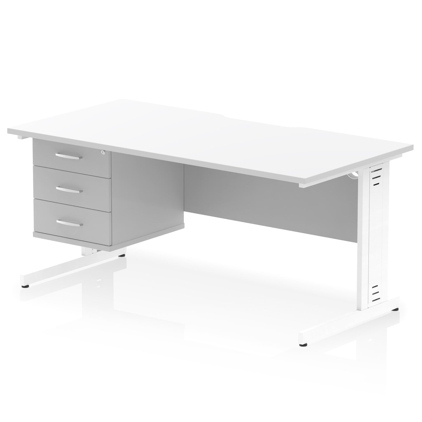 Impulse Scalloped Edge Cable Managed Straight Desk With Single Fixed Pedestal - 1600mm - Multiple Colour Options