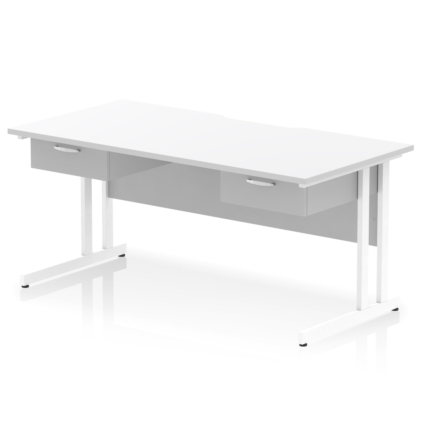 Impulse Scalloped Edge Cantilever Straight Desk With 2x One Drawer Fixed Pedestals - 1600mm - Multiple Colour Options