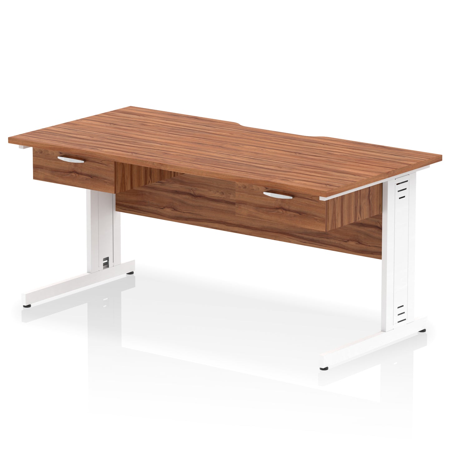 Impulse Scalloped Edge Cable Managed Straight Desk With 2x One Drawer Fixed Pedestals - 1600mm - Multiple Colour Options