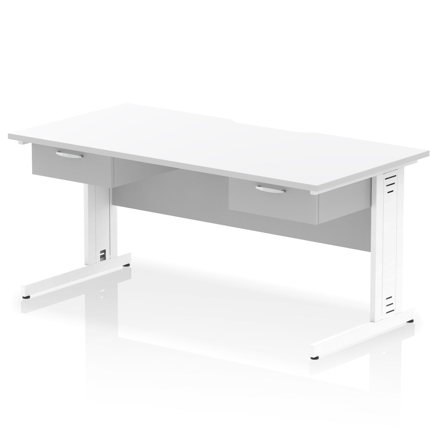 Impulse Scalloped Edge Cable Managed Straight Desk With 2x One Drawer Fixed Pedestals - 1600mm - Multiple Colour Options